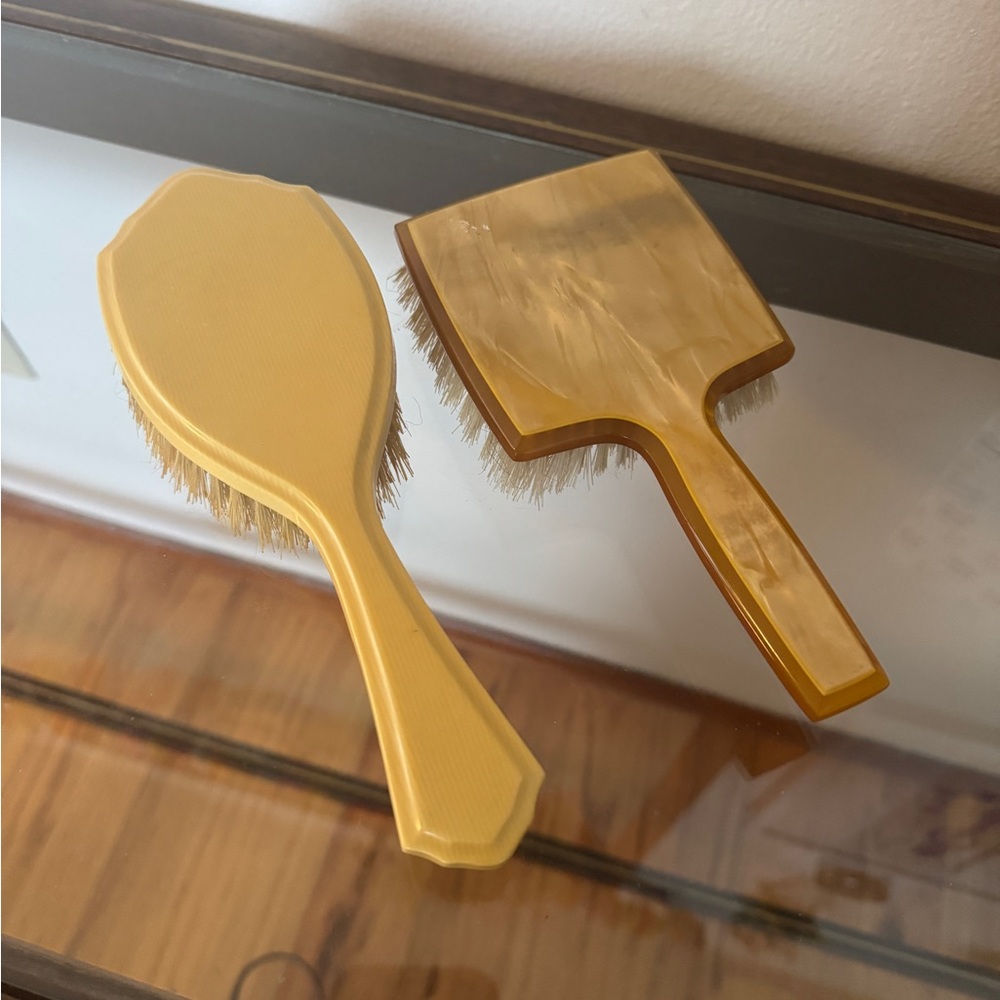 Antique celluloid Yellow Hair Brush Set
